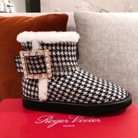 Roger Vivier Winter Soft Plaid Plush Boots For Women Black