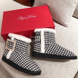 Roger Vivier Winter Soft Plaid Plush Boots For Women Black