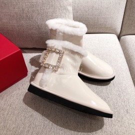 Roger Vivier Winter Soft Plaid Plush Boots For Women White
