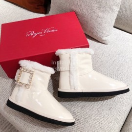 Roger Vivier Winter Soft Plaid Plush Boots For Women White
