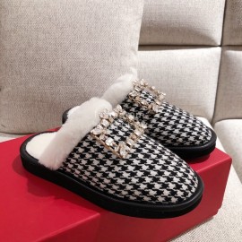 Roger Vivier Winter Soft Plaid Plush Slippers For Women