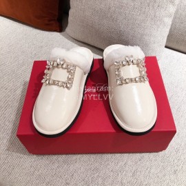 Roger Vivier Winter Soft Plaid Plush Slippers For Women White