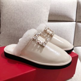 Roger Vivier Winter Soft Plaid Plush Slippers For Women White