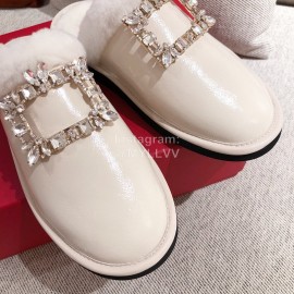 Roger Vivier Winter Soft Plaid Plush Slippers For Women White