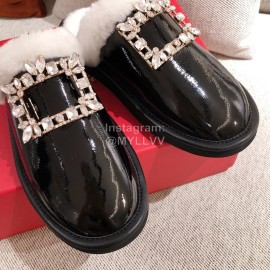 Roger Vivier Winter Soft Plaid Plush Slippers For Women Black
