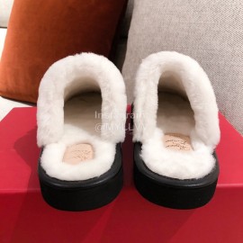 Roger Vivier Winter Soft Plaid Plush Slippers For Women Black