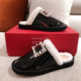 Roger Vivier Winter Soft Plaid Plush Slippers For Women Black