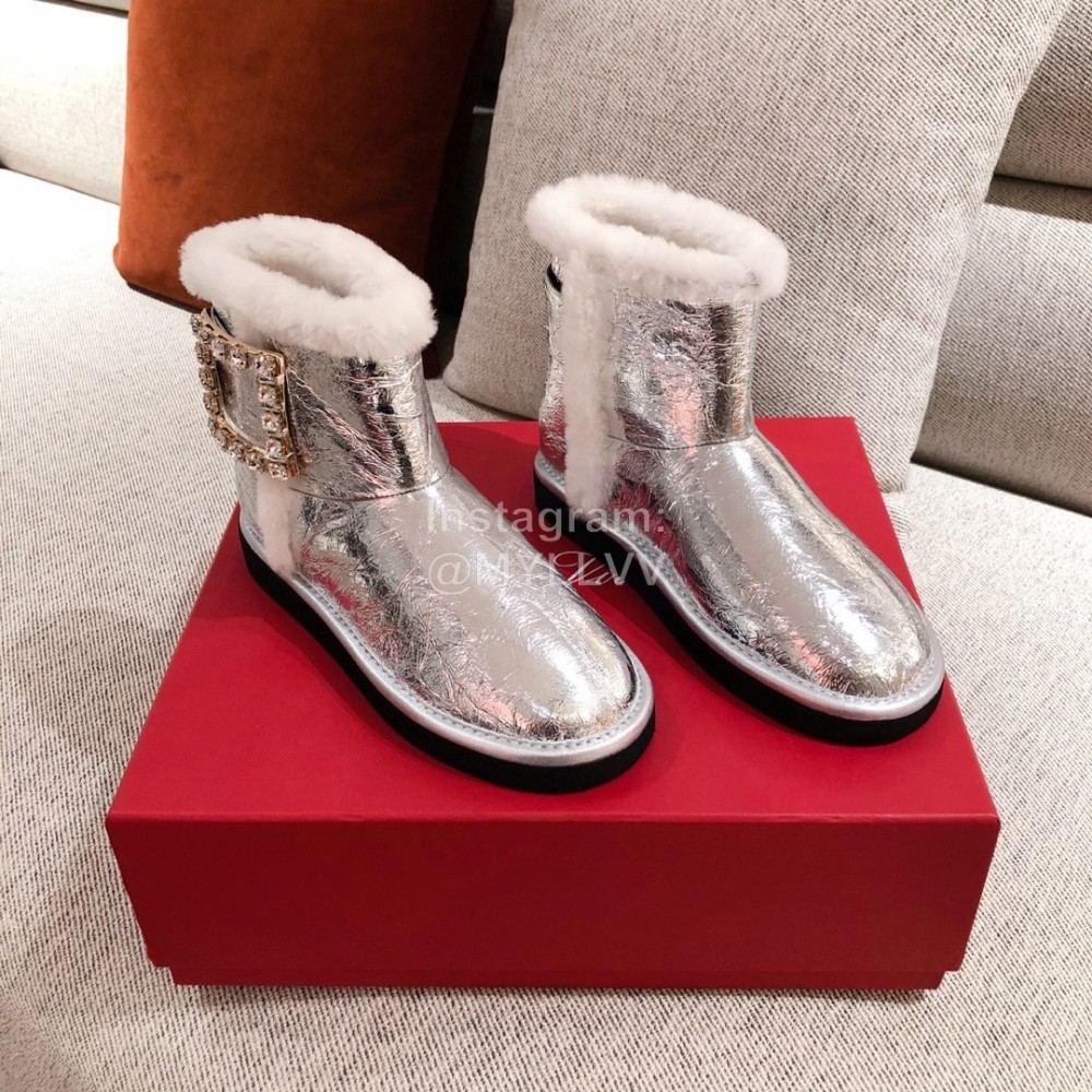 Roger Vivier Winter Fashion Silver Patent Leather Soft Plush Boots For Women