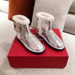 Roger Vivier Winter Fashion Silver Patent Leather Soft Plush Boots For Women