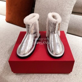 Roger Vivier Winter Fashion Silver Patent Leather Soft Plush Boots For Women