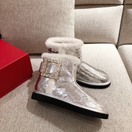 Roger Vivier Winter Fashion Silver Patent Leather Soft Plush Boots For Women