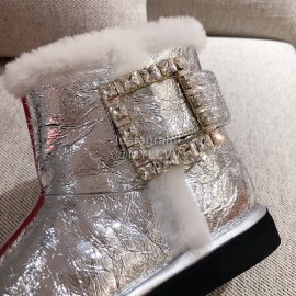 Roger Vivier Winter Fashion Silver Patent Leather Soft Plush Boots For Women