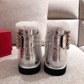 Roger Vivier Winter Fashion Silver Patent Leather Soft Plush Boots For Women