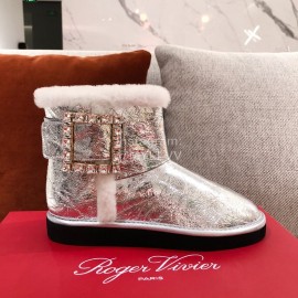 Roger Vivier Winter Fashion Silver Patent Leather Soft Plush Boots For Women