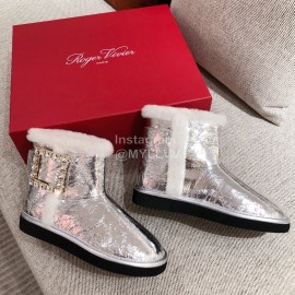 Roger Vivier Winter Fashion Silver Patent Leather Soft Plush Boots For Women