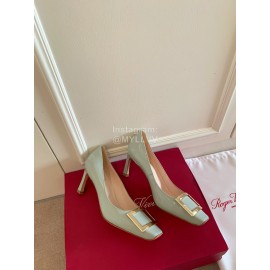 Roger Vivier Classic Square Head Sheepskin High Heels For Women Blue