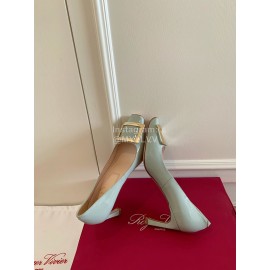 Roger Vivier Classic Square Head Sheepskin High Heels For Women Blue