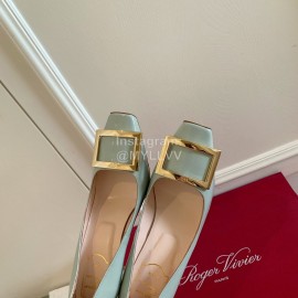 Roger Vivier Classic Square Head Sheepskin High Heels For Women Blue