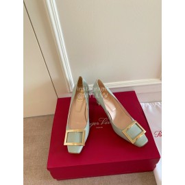 Roger Vivier Classic Square Head Sheepskin High Heels For Women Blue