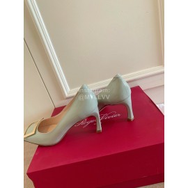 Roger Vivier Classic Square Head Sheepskin High Heels For Women Blue