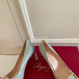 Roger Vivier Classic Square Head Sheepskin High Heels For Women Blue