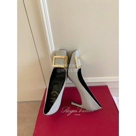 Roger Vivier Classic Square Head Sheepskin High Heels For Women Silver
