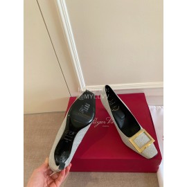 Roger Vivier Classic Square Head Sheepskin High Heels For Women Silver