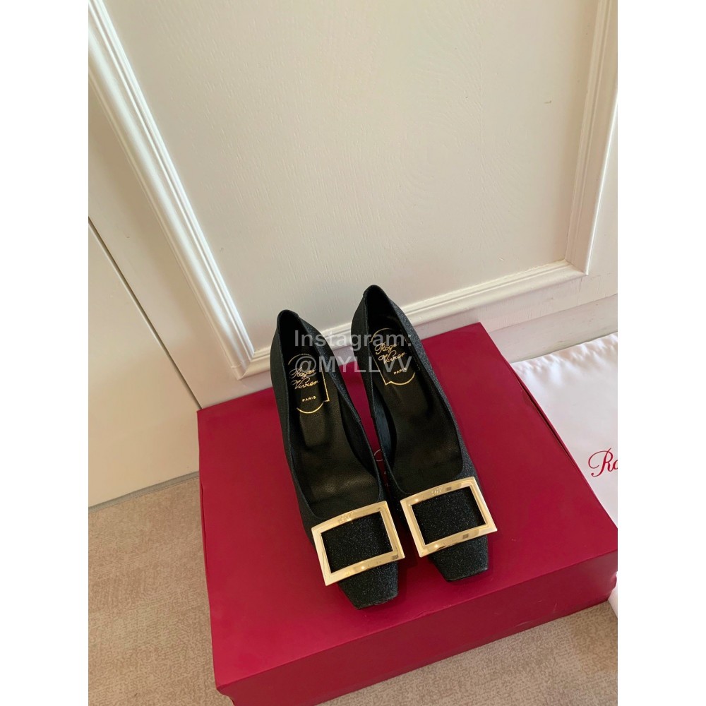 Roger Vivier Classic Square Head Sheepskin High Heels For Women Black