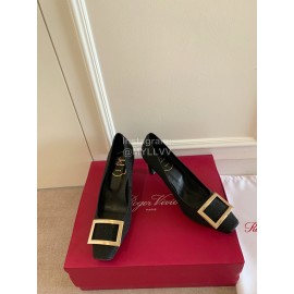 Roger Vivier Classic Square Head Sheepskin High Heels For Women Black