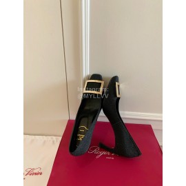 Roger Vivier Classic Square Head Sheepskin High Heels For Women Black