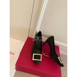 Roger Vivier Classic Square Head Sheepskin High Heels For Women Black