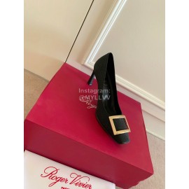 Roger Vivier Classic Square Head Sheepskin High Heels For Women Black