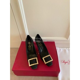 Roger Vivier Classic Square Head Sheepskin High Heels For Women Black