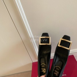 Roger Vivier Classic Square Head Sheepskin High Heels For Women Black