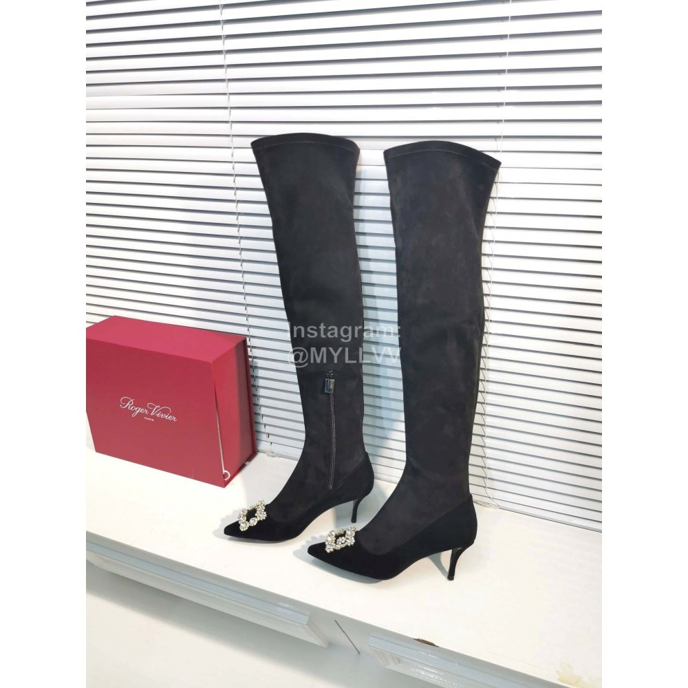 Roger Vivier New Fall Winter Diamond Buckle Sheepskin High Heel Long Boots