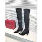 Roger Vivier New Fall Winter Diamond Buckle Sheepskin High Heel Long Boots
