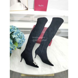 Roger Vivier New Fall Winter Diamond Buckle Sheepskin High Heel Long Boots