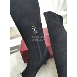 Roger Vivier New Fall Winter Diamond Buckle Sheepskin High Heel Long Boots