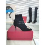 Roger Vivier Fall Winter Diamond Buckle Sheepskin High Heel Black Short Boots