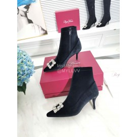 Roger Vivier Fall Winter Diamond Buckle Sheepskin High Heel Black Short Boots