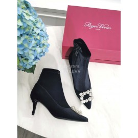 Roger Vivier Fall Winter Diamond Buckle Sheepskin High Heel Black Short Boots