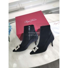 Roger Vivier Fall Winter Diamond Buckle Sheepskin High Heel Black Short Boots