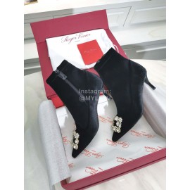 Roger Vivier Fall Winter Diamond Buckle Sheepskin High Heel Black Short Boots