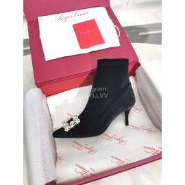 Roger Vivier Fall Winter Diamond Buckle Sheepskin High Heel Black Short Boots