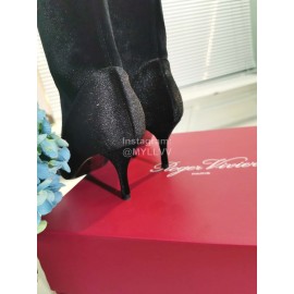 Roger Vivier Fall Winter Diamond Buckle Sheepskin High Heel Black Short Boots