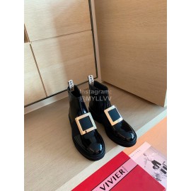 Roger Vivier Fashion Square Button Short Boots For Women Black