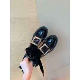 Roger Vivier Fashion Square Button Lace Up Short Boots For Women Black