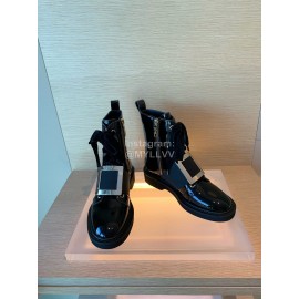 Roger Vivier Fashion Square Button Lace Up Short Boots For Women Black