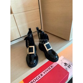 Roger Vivier Fashion Square Button Lace Up Short Boots For Women Black