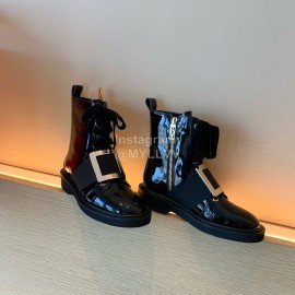 Roger Vivier Fashion Square Button Lace Up Short Boots For Women Black